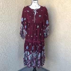Jaase Burgundy Floral Boho Dress size Small